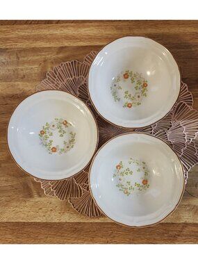 Stoneware Wildflower Pattern Cereal Bowls Tan Scalloped Edge Meadow Flowers